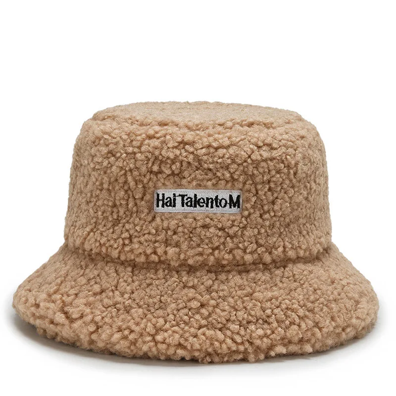 Lambswool Unisex Winter Bucket Hat with Embroidered Lettering