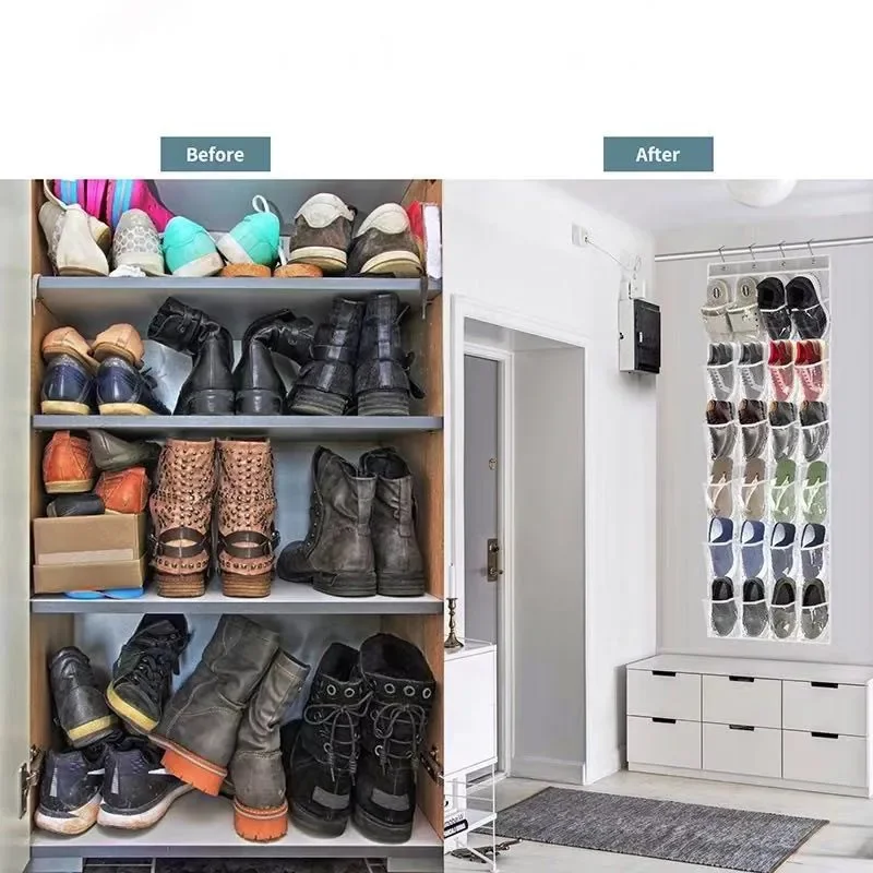 24 Pockets Over the Door Shoe Organizer Large Mesh Pockets Transparent Fabric Shoe Rack Storage Bag For Bedroom 3