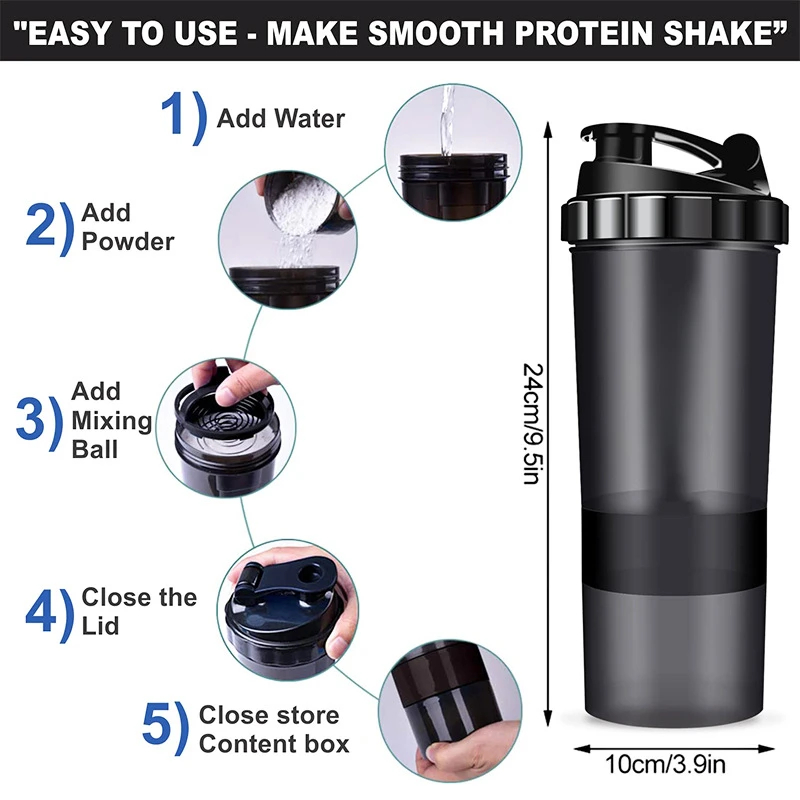 3 Layers Shaker Protein Bottle Powder Shake Cup Plastic Mixing Cup for Body Building Exercise for protein shaker cup