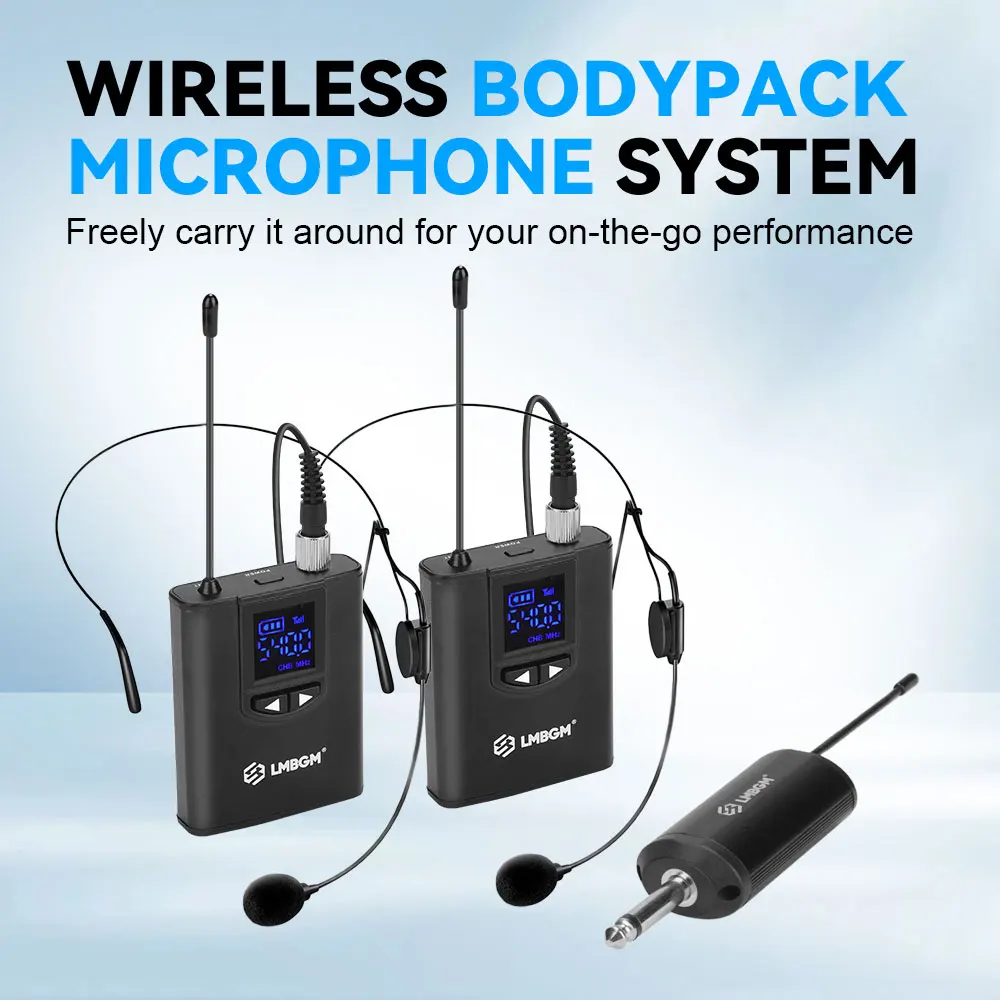 LMBGM-MK36 UHF Wireless Microphone System Mini Bodypack Lavalier/Headset Mics Metal Material Long Battery Life for Live,Teaching