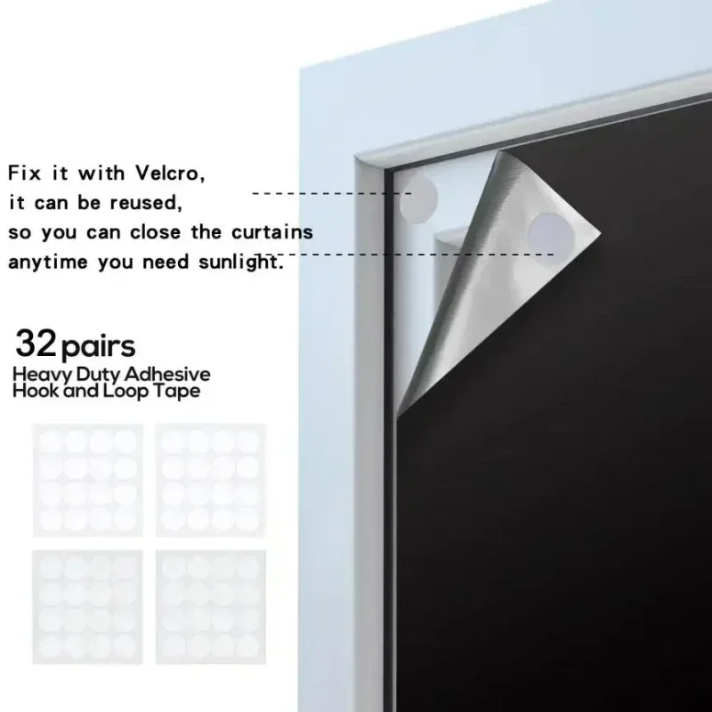 DIY No Drill Blackout Curtains 100% Blackout Curtain Removable Portable Travel Blocking Darkest Window Film Cloth Temporary 4
