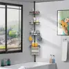 Stainless Steel Corner Shower Caddy Tension Pole Organizer Bathroom Shelf Stand Bathtub Storage Rack Non-Slip Design Rustproof 6