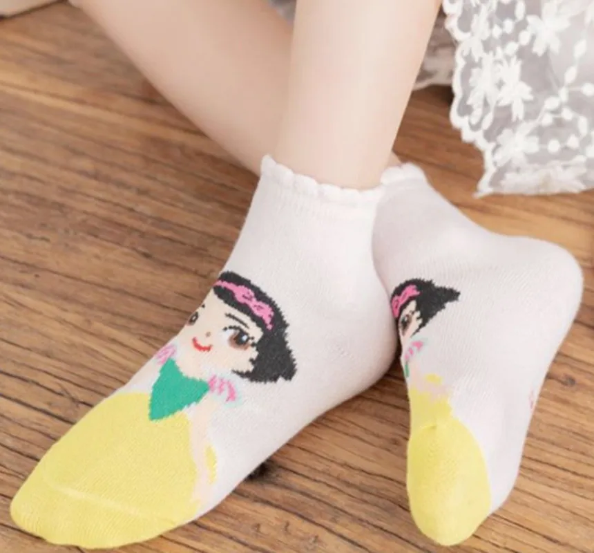 5Pairs Cartoon Disney Princess Socks for Children Girl Spring Autumn Comfortable Breathable Short Socks Kids Baby Socks 4