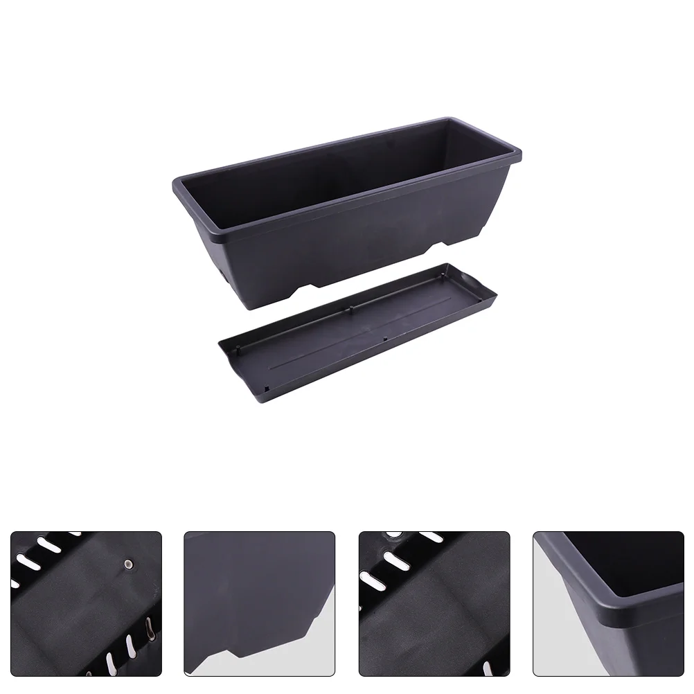 

2Pack Window Box Planter 14Inch Rectangular Flower Boxes Drainage Holes Trays Plastic Indoor Outdoor Plant Box Deck