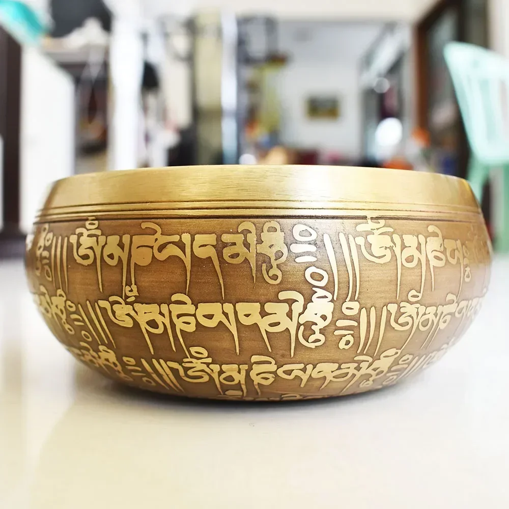 12CM Nepal Handmade Singing Bowls Set, Buddha Mantra Design, Tibetan Sound Bowl for Yoga and Meditation 3
