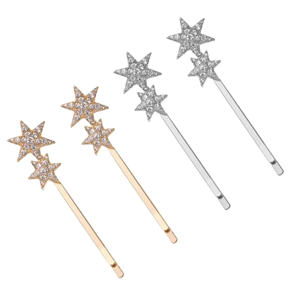 4 Pcs Five-pointed Star Hairpin Girl Barrette Pentagram Bobby Drill Alloy Barrettes 5