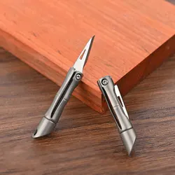 Mini couteau pliant en alliage de titane, en bambou, pour l'extérieur, porte clés EDC, autodéfense, pendentif, ouvre lettre, outils de coupe, cadeau créatif 