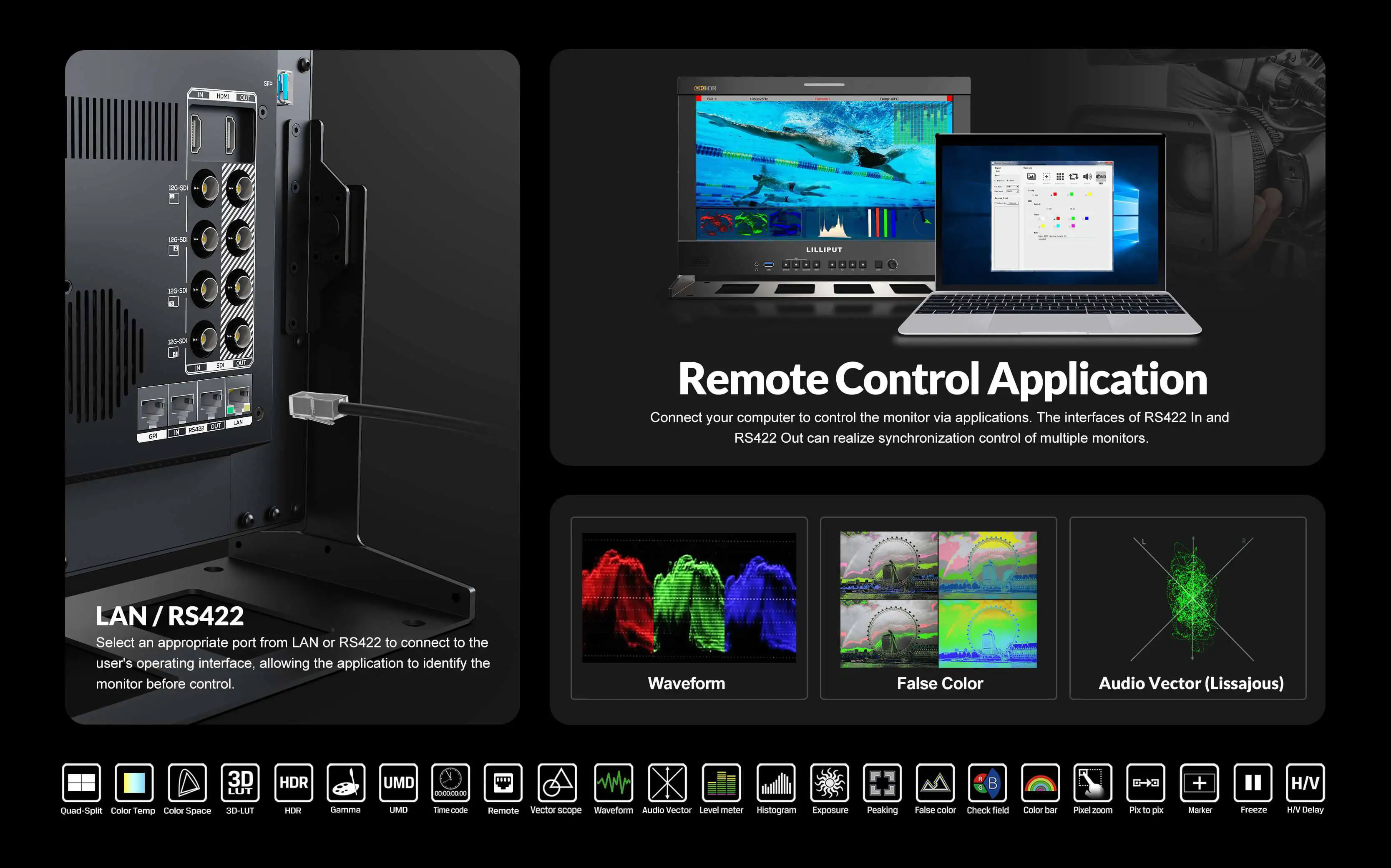 Q18-8K 17.3 inch 8K 12G-SDI 3840*2160 400nits studio production monitor Optional