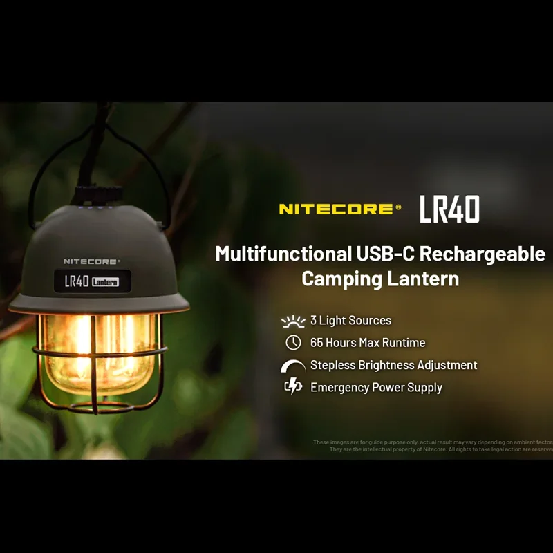 NITECORE LR40 00루멘 3 광원 USB 충전식 무단계 밝기 조정 캠핑 랜턴