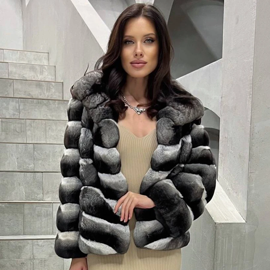 

Winter Natural Rex Rabbit Fur Coat Women Short Fur Jackets Chinchilla Fur Best Seller Real Fur Jacket