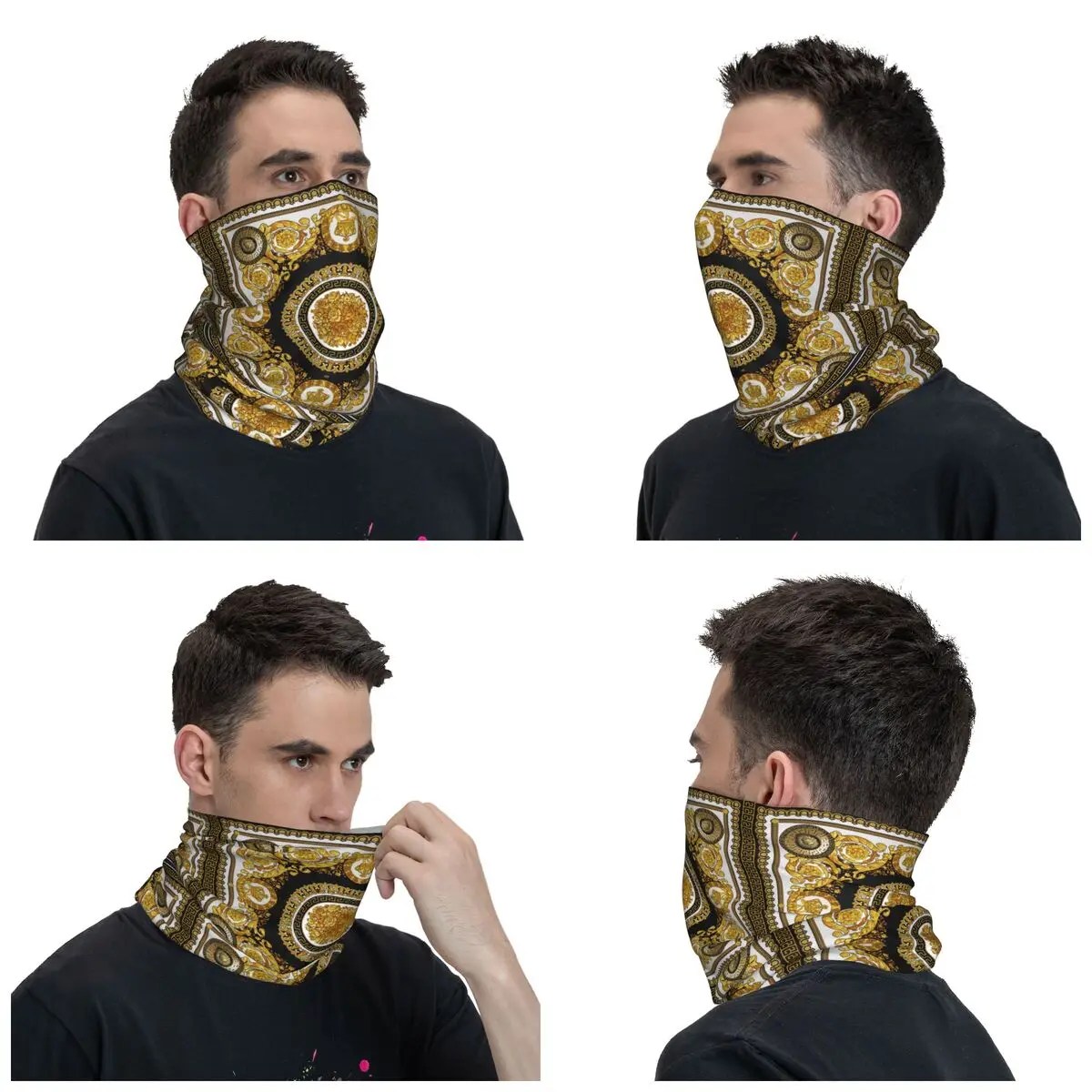 Decorative Golden Medallion Baroque Bandana Neck Cover Printed Balaclavas Mask Scarf Warm Headband Fishing Adult Breathable