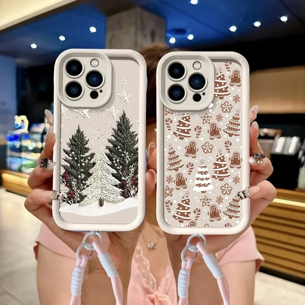 Festive Cartoon Christmas Rope Lanyard Phone Case