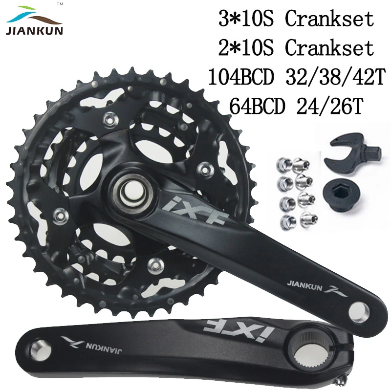 Platos y bielas de doble/triple velocidad para bicicleta montaña, juego de manivela 24T, 32T, 38T, 42T, 104/64BCD, 3x10S|Cigüeñal y cadena de rueda de bicicleta| - AliExpress