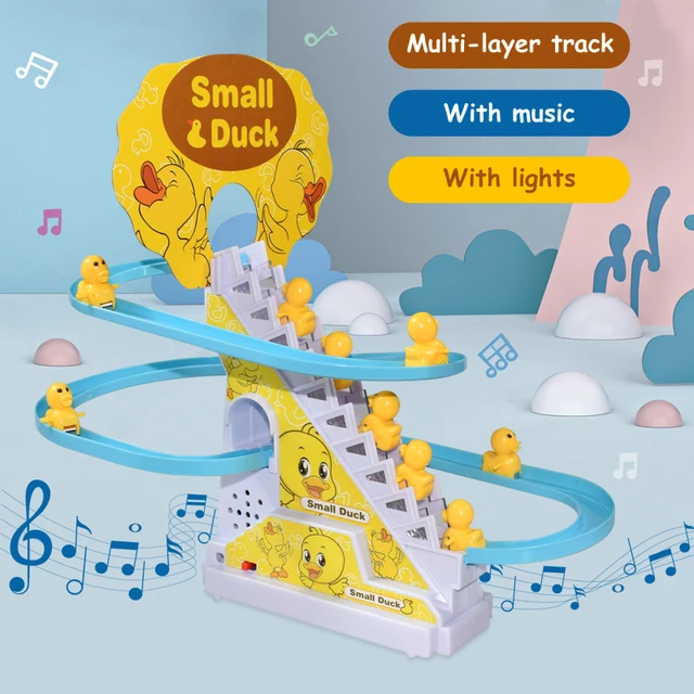 Kid Diy Small Duck Penguin Electronic Climbing Stairs Track Toy Light Musical Slide Track Coaster Toy Educational Fun Toys Gifts 1