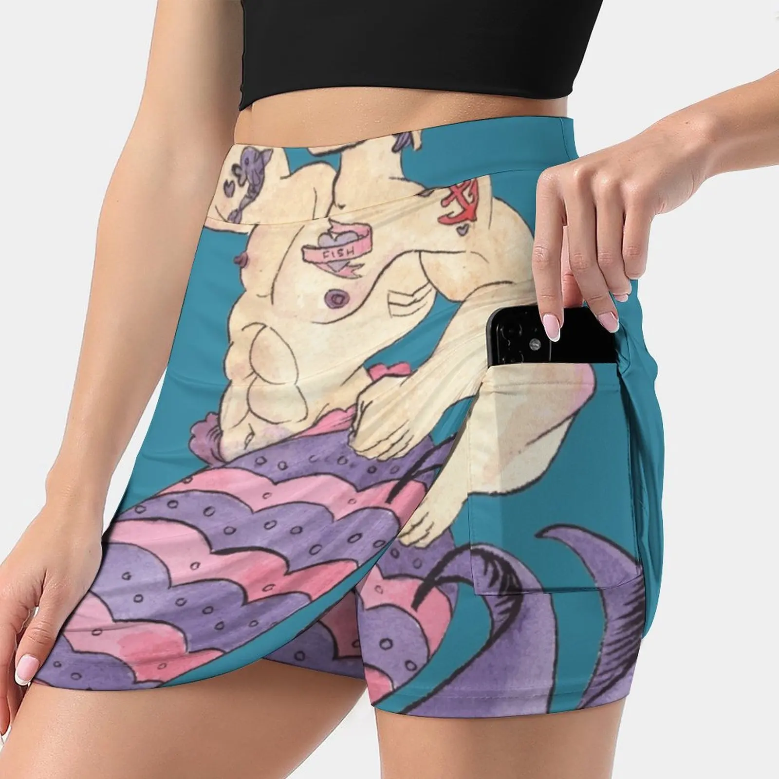 

Mermay Sailor Merman With Tattoos Watercolor Skirts Woman Fashion 2022 Pant Skirt Mini Skirts Office Short Skirt Mermaid Mermay