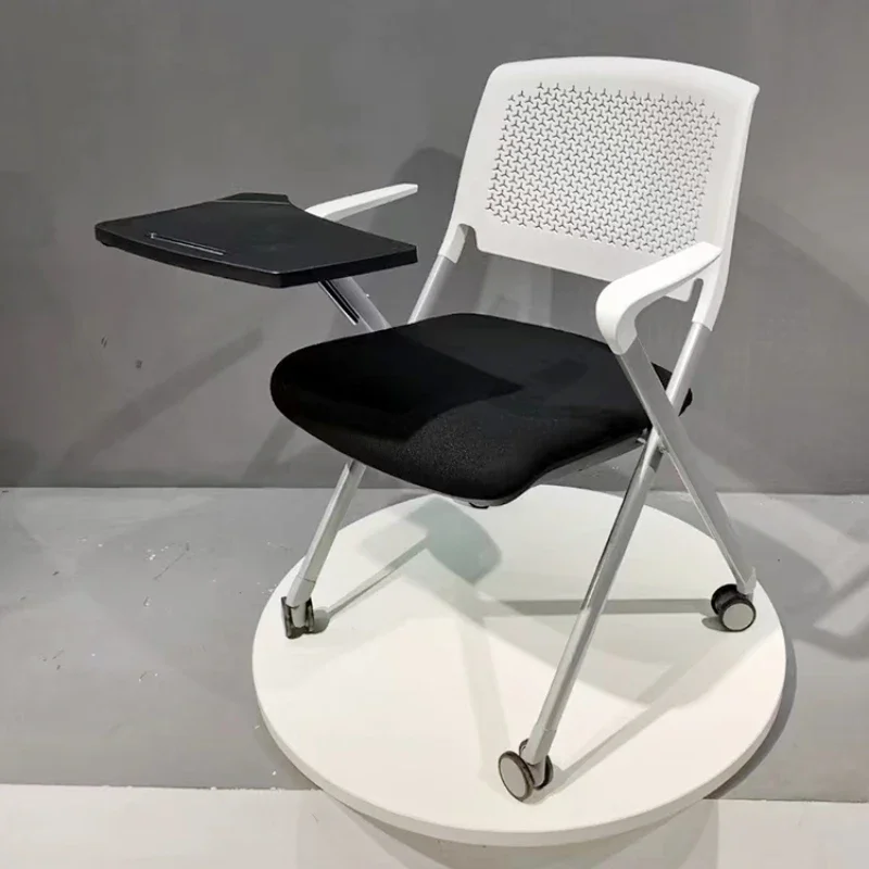 

Minimalist modern folding conference chair training chair four legged conference room chair white plastic backrest pulley office
