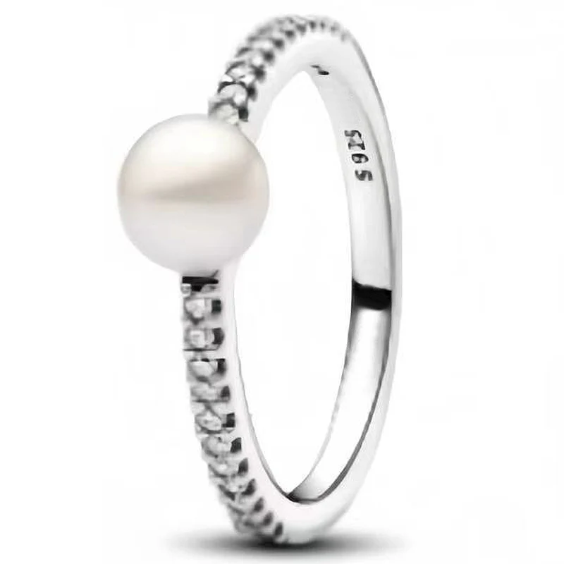 Original Domed Golden Shine Heart Elegance Pearl Timeless Wish Ring For 925 Sterling Silver Ring Women Gift Europe DIY Jewelry