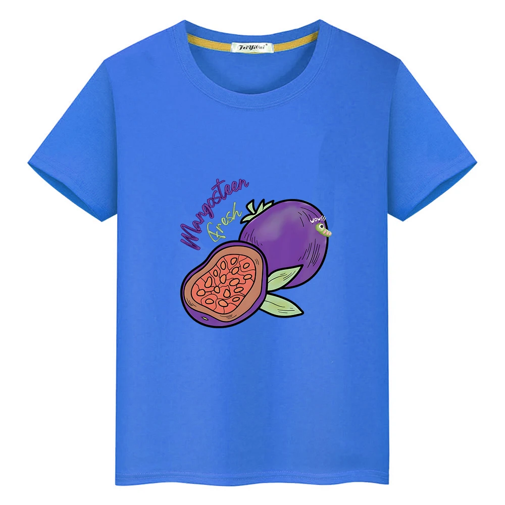 Fruit Mangosteen Graphic Tee-shirt Kawaii Cartoon Short Sleeve Children T-shirt 100% Cotton High Quality Tshirts Boys and Girls