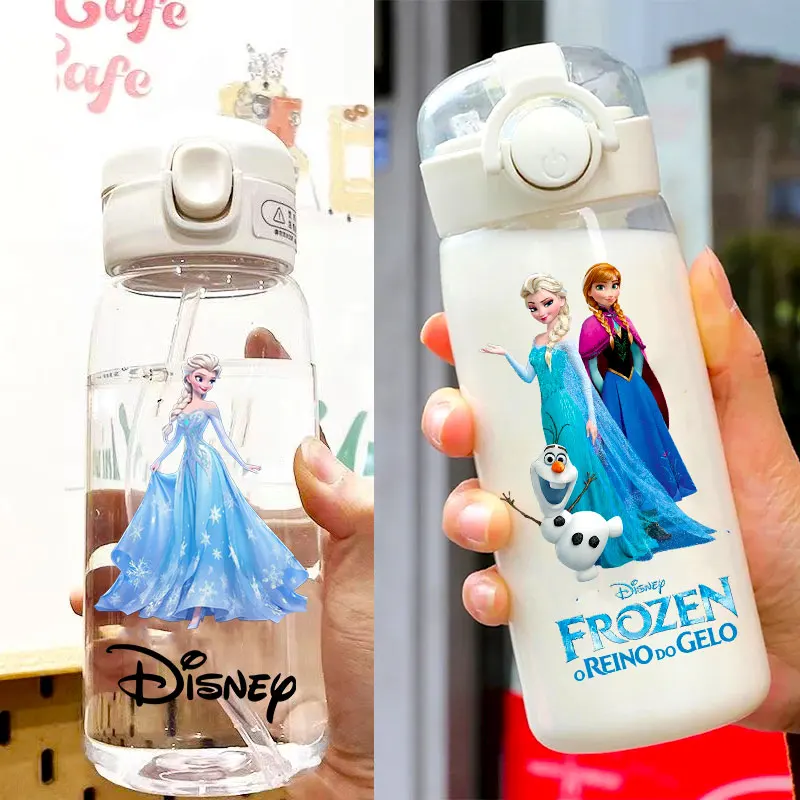 Stro 600/400Ml Water Cup Disney Prinses Kinderen Draagbare Plastic Zeemeermin Bevroren Transparant Grote Capaciteit Sport Waterfles