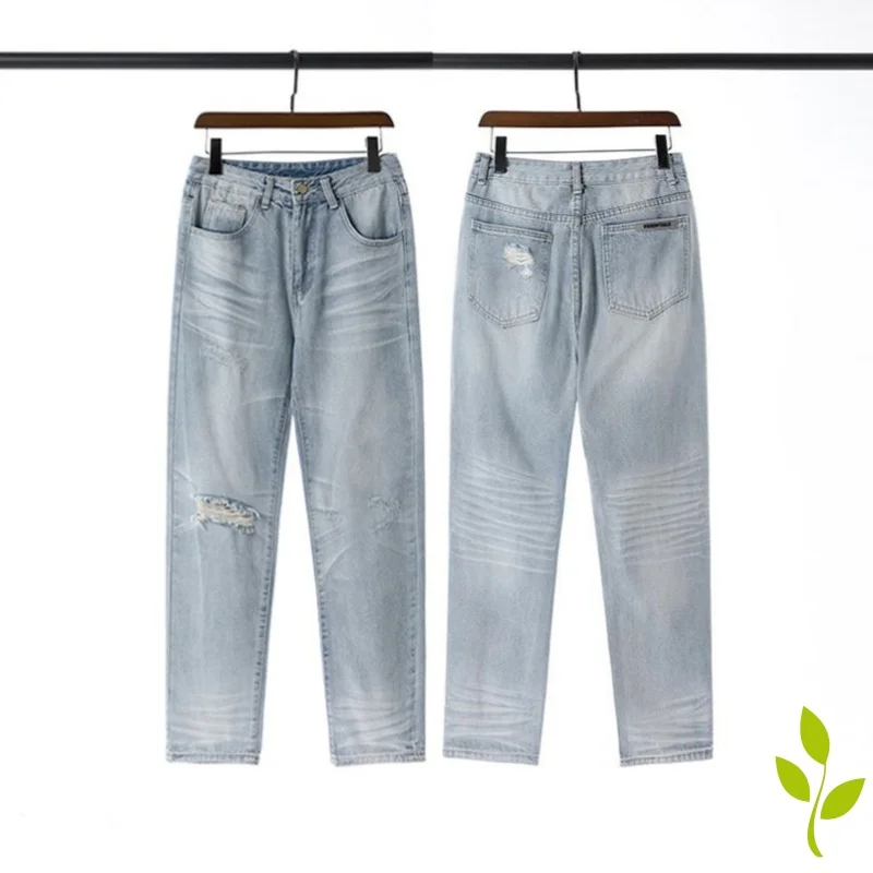 High Street Retro Washed Do Old and Damaged Casual Essentials Jeans Men Y2k Fashion Baggy Jeans Casual Straight Leg Denim Pants