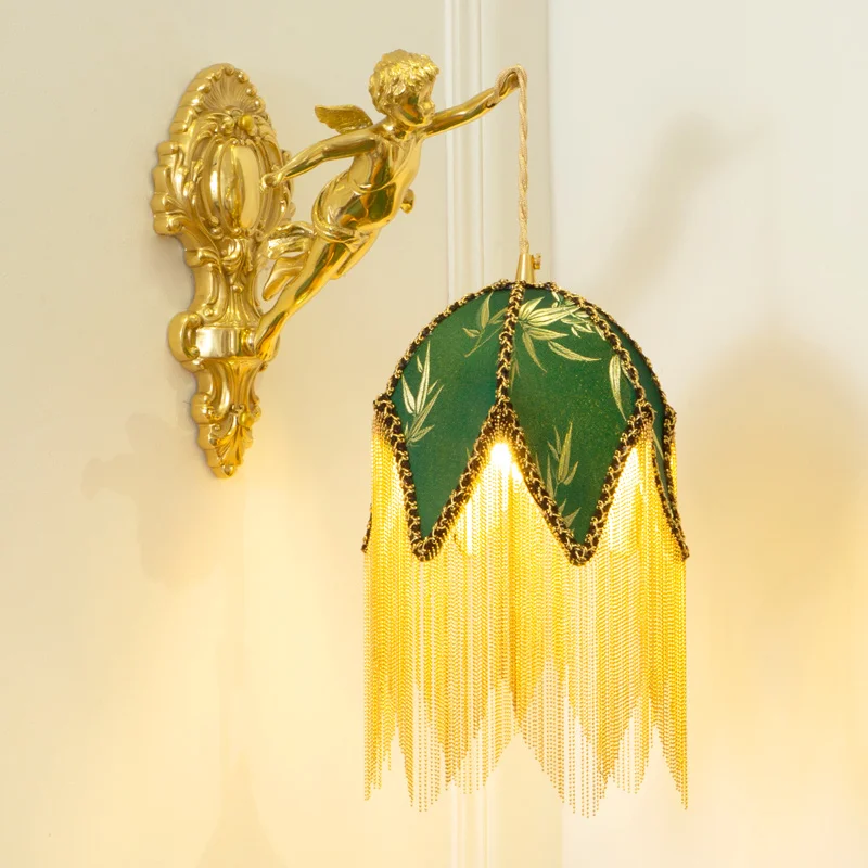 

Retro Vintage French bronze angel decorative wall lamp medieval living room bedroom study corridor wall lamp European style