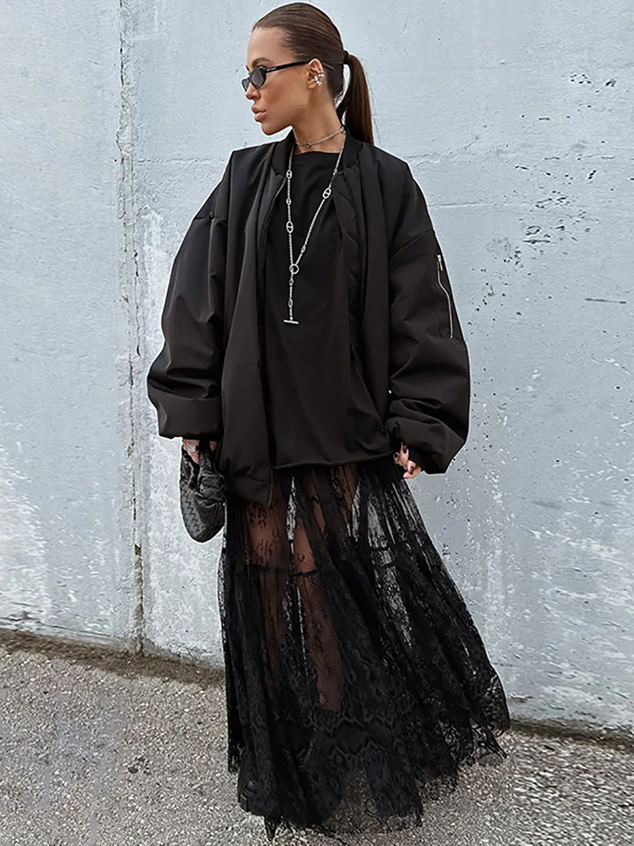 Bornladies Summer New Black Lace Chic Long Skirt Sexy Perspective Niche Temperament Half Skirt Fashionable Women's Loose Skirt