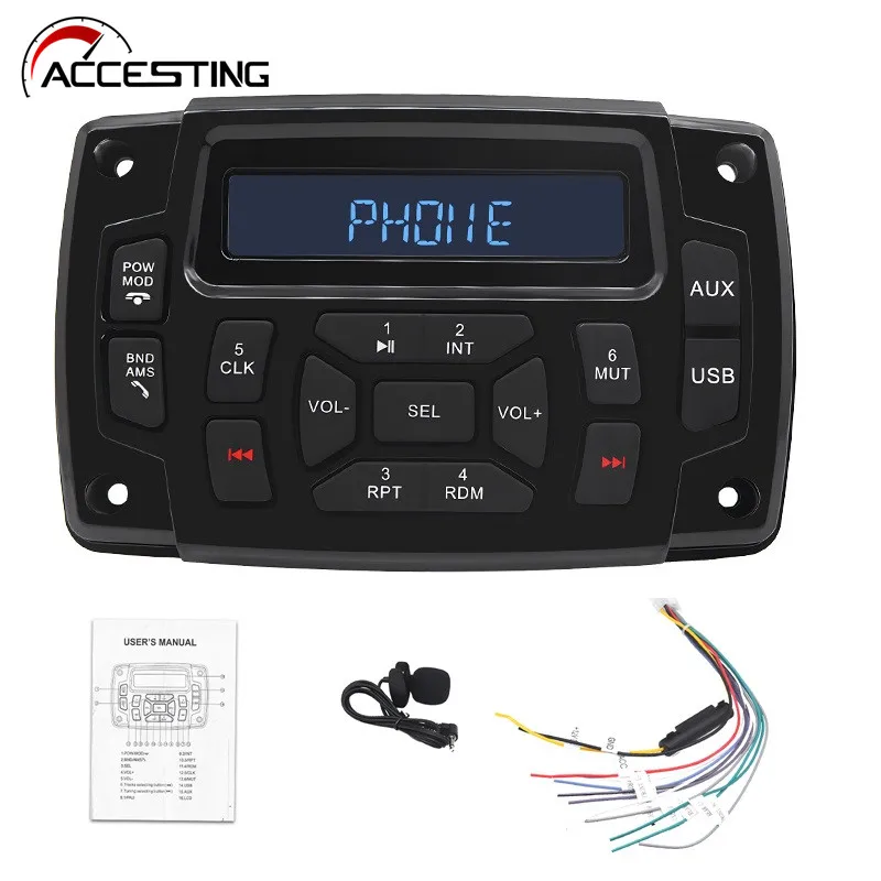 Upgrade Marine Stereo Boat Radio Waterproof Bluetooth FM AM Digital Media Audio Player For Yacht Gauge ATV UTV Cart Motorcycle