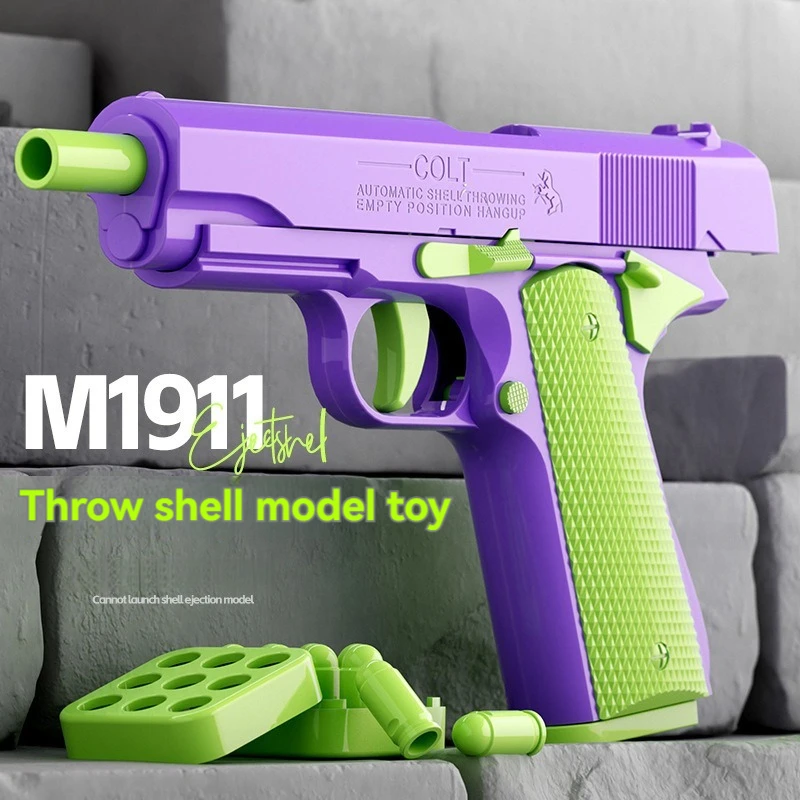 Throw Shell Toy Gun Manual Pistol M1911 Anti-stress Fidget Gun Weapons Toy Cannot Shoot for Children Kids Adults 2