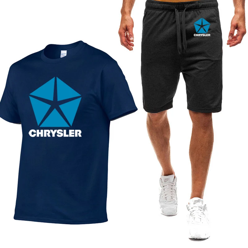 CHRYSLER 2022 Men's New Printing Comfortable Short Sleeve T-Shirt Tops And Shorts Casual Cotton Sport Sweatpants Two Pieces Sets