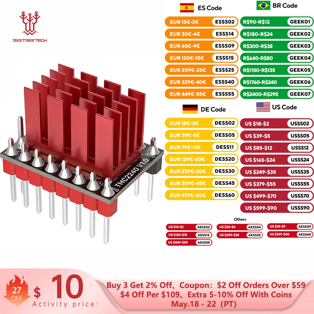 Controlador de Motor paso a paso BIGTREETECH TMC2240 SPI/UART 36V, controlador silencioso, piezas para impresora 3D, para placa base Octopus Pro SKR V1.4 Turbo