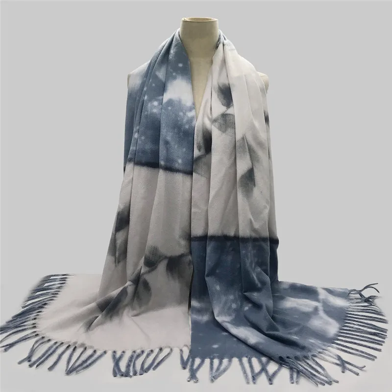 

Однотонный кашемировый женский шарф с перекрестными краями Amazon, осень и зима, новинка, теплая шаль с кисточками на две головки, Женская шаль