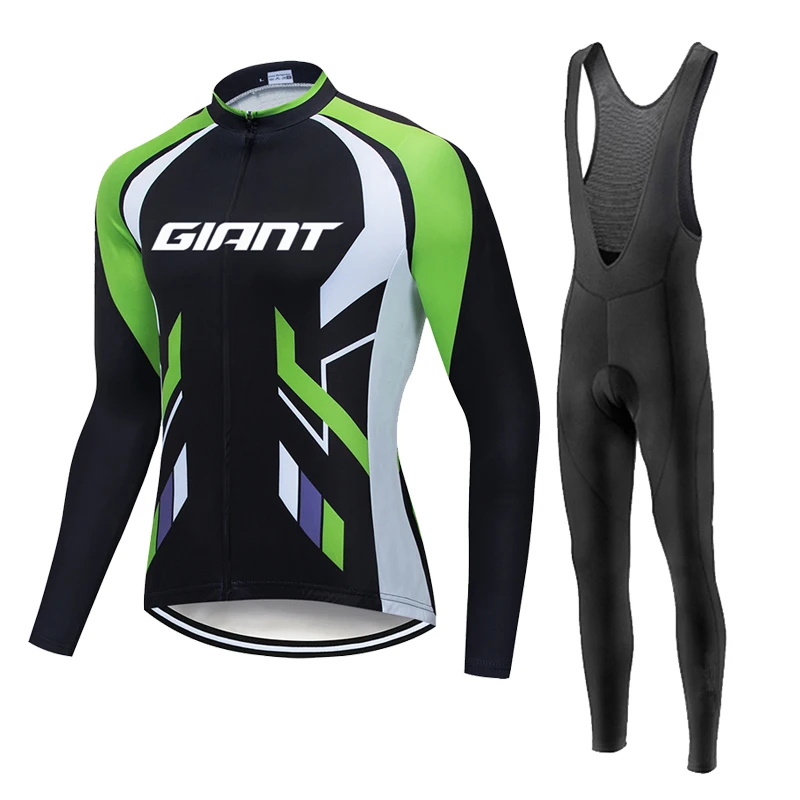GIANT-Long Sleeve Cycling Jersey Set for Men, MTB Bicycle Clothing, Bicycle Maillot, Ropa Ciclismo, Bike Clothes, Spring,