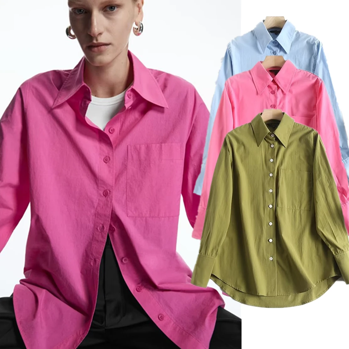 

Jenny&Dave Spring 2023 Women's Cotton Casual Blouse Tops New Solid Color Shirt