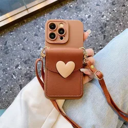 Chic Leather Crossbody Wallet Lanyard Case with Strap - Stylish and Functional Fashion Accessory - iPhone 16 Pro (Brown)