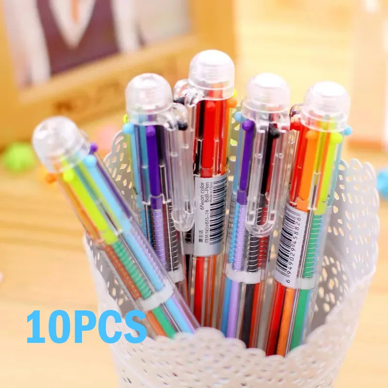 

Многофункциональная шариковая ручка 6 в 1, 10 шт., 0,5 мм, новинка, Разноцветные детские подарки, офисные канцелярские принадлежности и школьные принадлежности