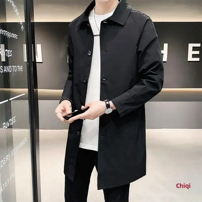 Men's Medium-length Casual Trench Jacket Overcoat Korean British Style Spring Autumn Thin Regular Trench Coat,Casual Men Jacket
