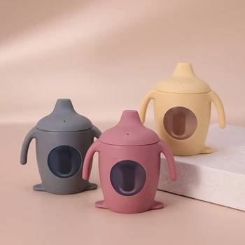 Color Kids 1PCS Silicone Penguin Sippy Cup Transparent Baby Water Bottle BPA Free Leakproof Portable Infant Cup Baby Gifts