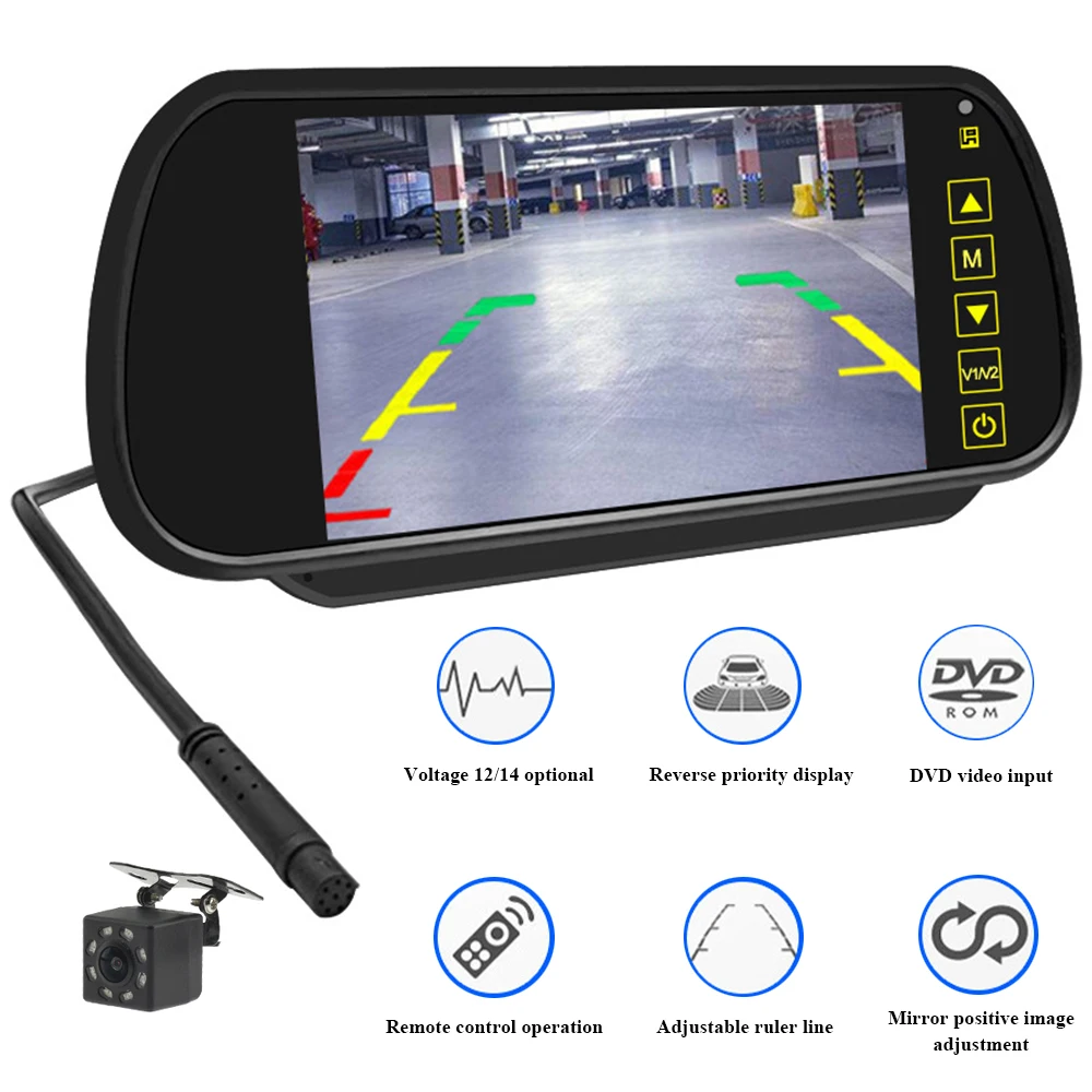 

7 Inch Rear View Mirror Monitor with Camera Rearview Mirror for Car Parking Backup Camera 7" TFT LCD HD Screen Universal