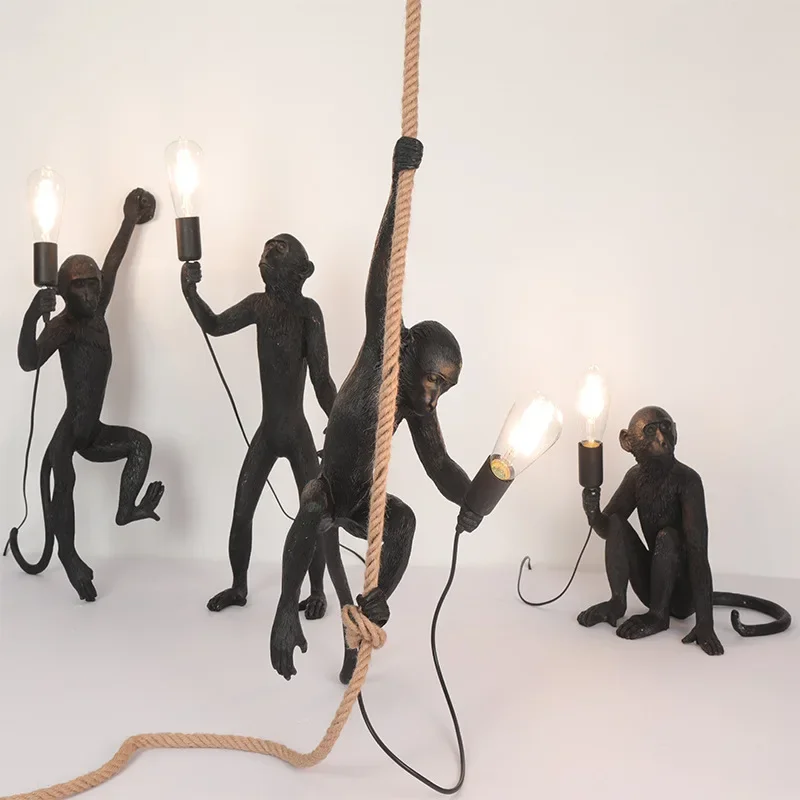 

Creative LED Art Monkey Pendant Light Resin Simian Wall Lamp for Living Parlor Study Room Home Indoor Decor Corridor Chandeliers