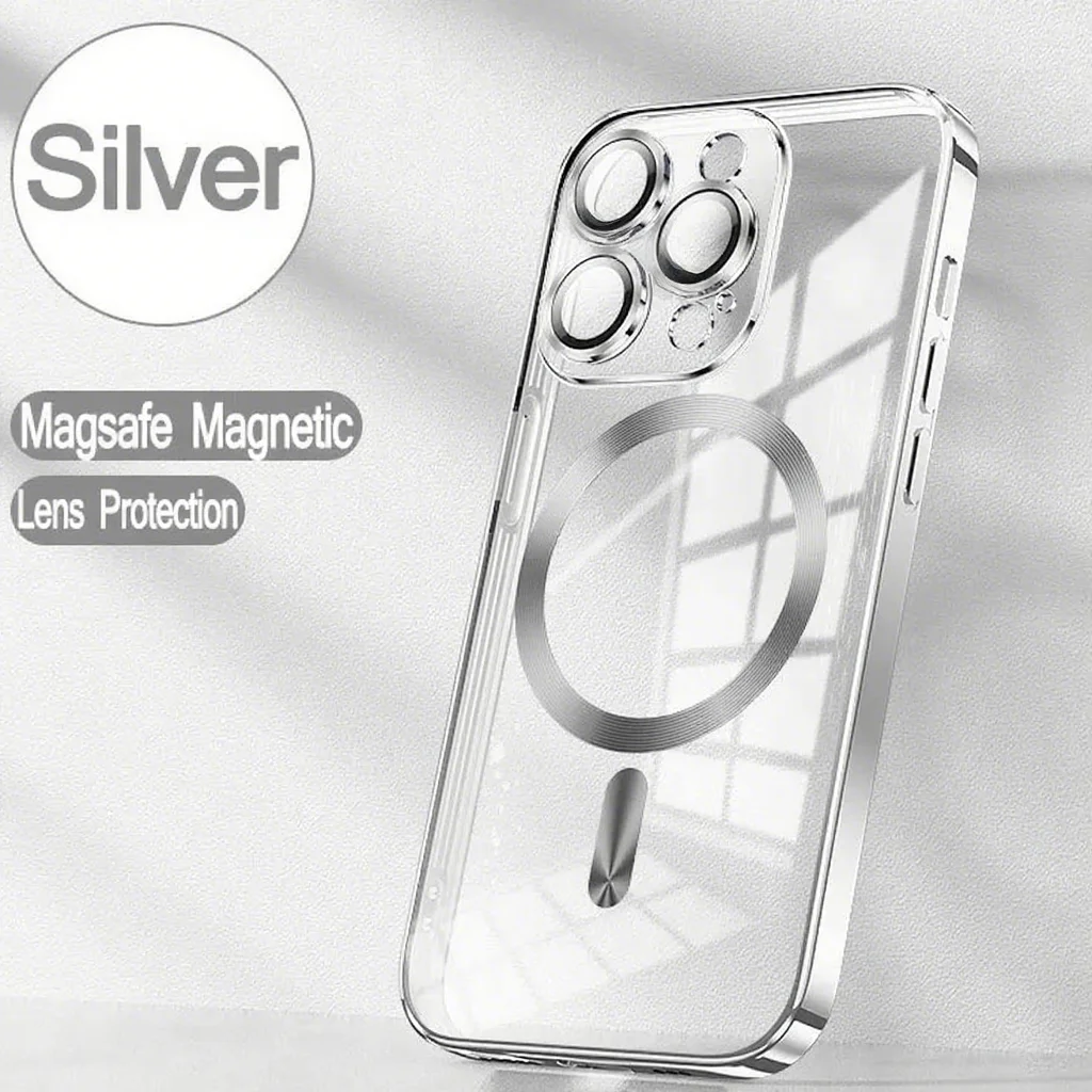Desert Gold Wireless Charging Clear Case with Magnetic Electroplate Bumper Cover