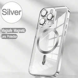 Desert Gold Wireless Charging Clear Case with Magnetic Electroplate Bumper Cover - iPhone 15 (Silver)