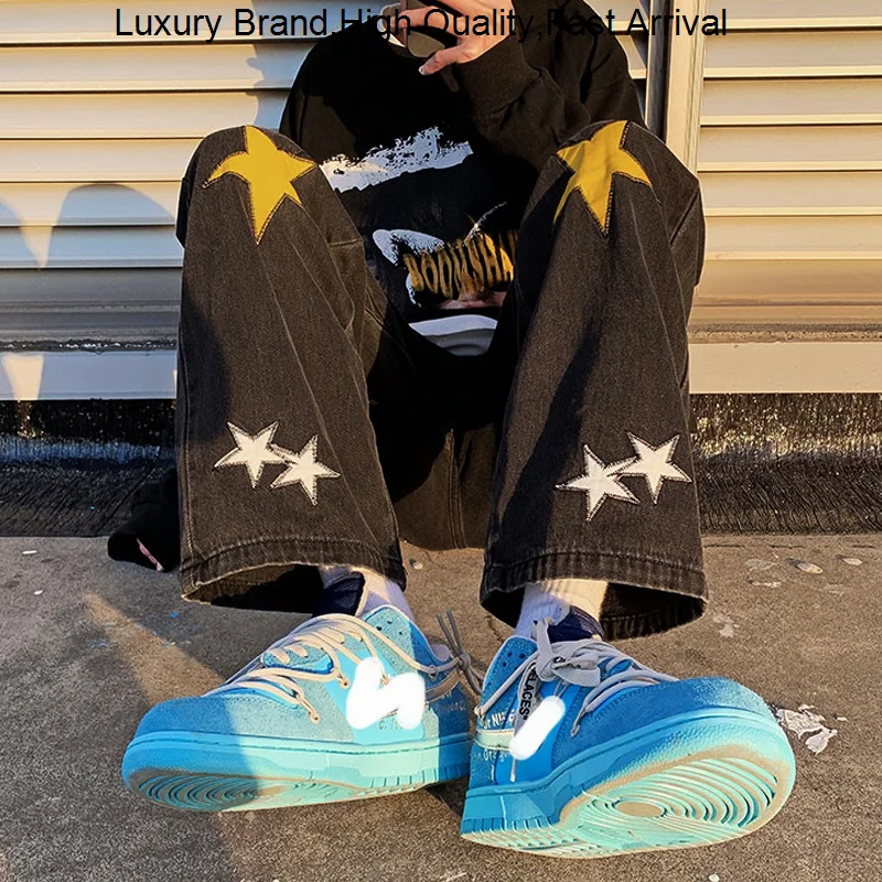 

Embroidery Men's Y2K Clothes Destroyed Goth Men Baggy Jeans Wide Leg Panrts Streetwear Straight Trousers For men Korean