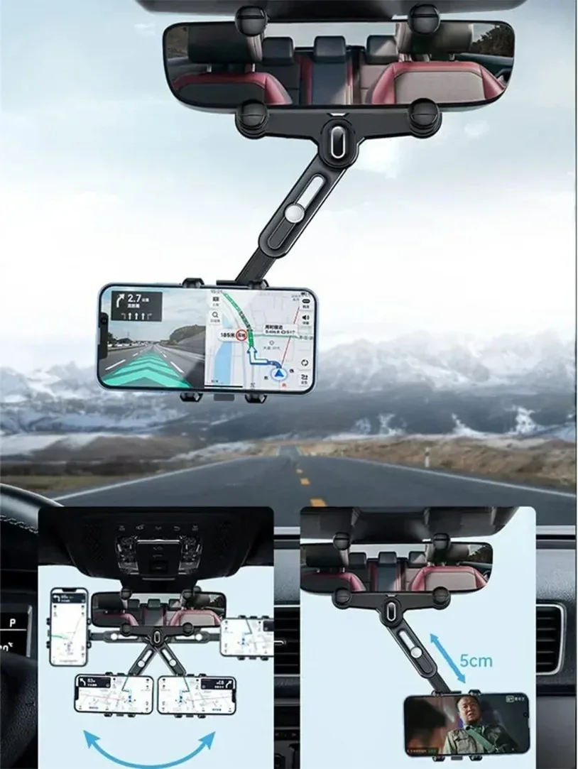 360 ° Einstellbare Auto Rückspiegel Handy Halter Für Auto Rotation Teleskop Multifunktionale Telefon Auto Halterung Steht – Detail 1