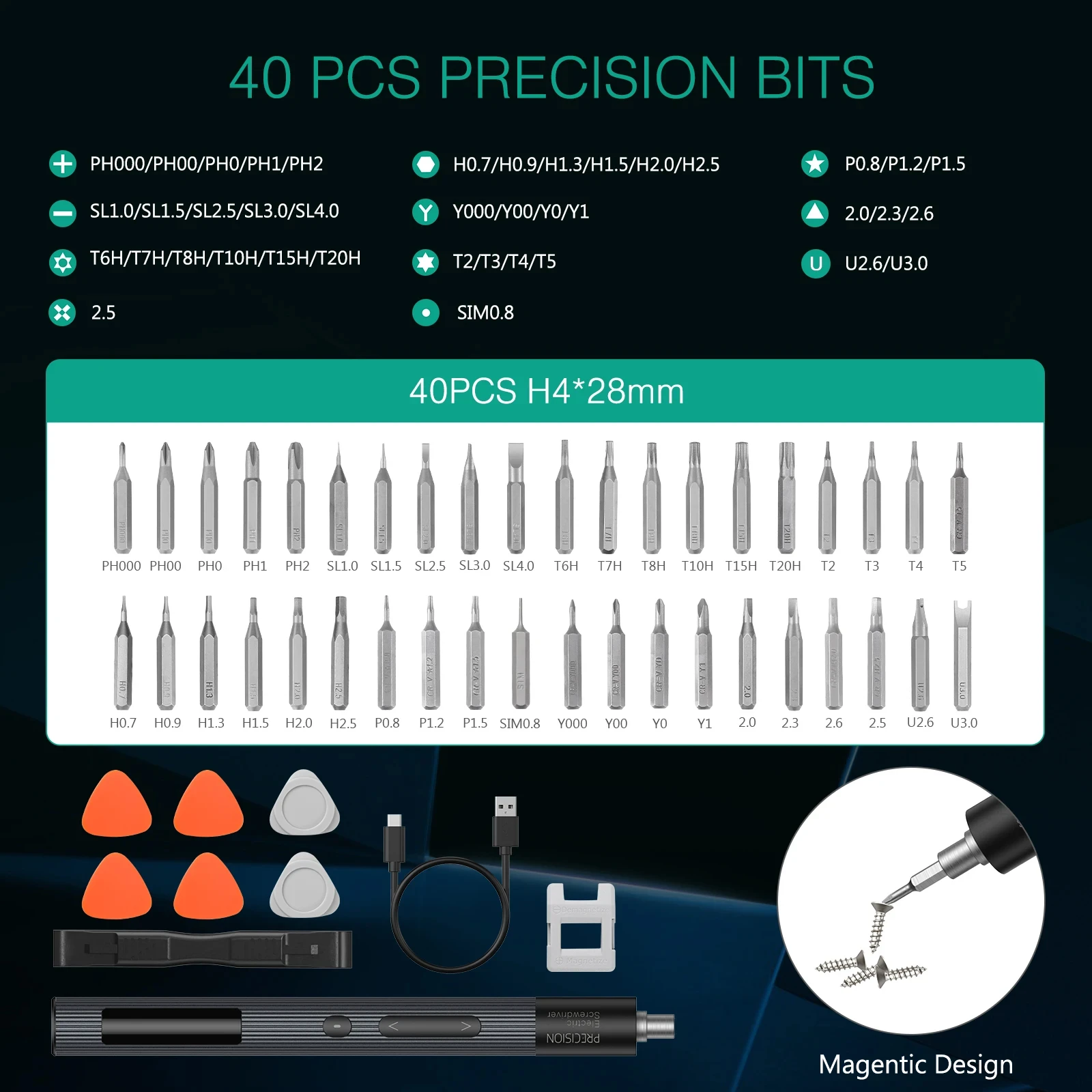50 in 1 Precision Electric Screwdriver Set with 3-Speed Torque Adjustable Magnetic Phillips Torx Bits for iPhone Laptop Watch PC 3
