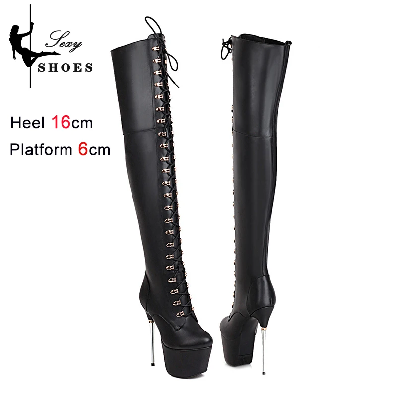 6.3Inch Over-the-knee Boots For Female Thigh High Platform Shoes Pole Dancing High Heels Winter Long Boots With Zipper For Women