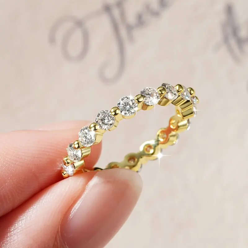 Ehhai GRA-Zertifizierter 3mm Moissanit Voll-Eternity-Ring Stapelbarer Verlobungsring für Damen 14K Goldfilled Hochzeitsschmuck Geschenke – Detail 8