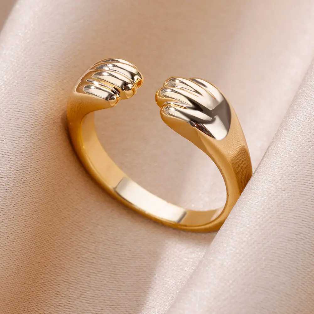 Cat Design Stainless Steel Rings For Women Adjustable Gold Plated