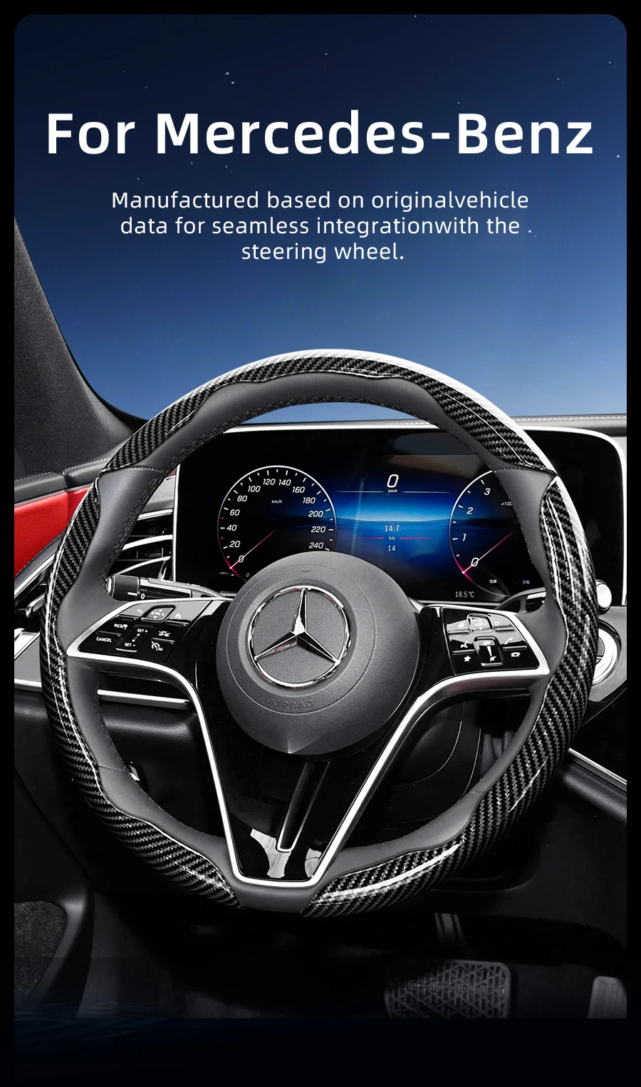 Passend für Mercedes-Benz Carbonfaser-Textur Lenkradabdeckung mit segmentiertem Schnellverschluss-Design GLC GLE C-Klasse CLE A-Klasse CLA GLA GLB E-Klasse S-Klasse Maybach Sprinter Vito Citan GLS – Detail 1