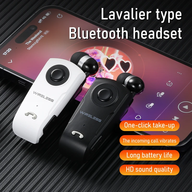 

S60 Business Retractable Earphone Bluetooth 5.3 HD Calls 18hrs 35cm Pull Cord Call Vibration Reminder Wireless Earphone