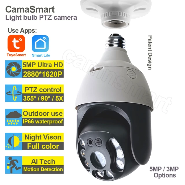 5MP Tuya E27 lampadina telecamera esterna esterna Wifi IP PTZ